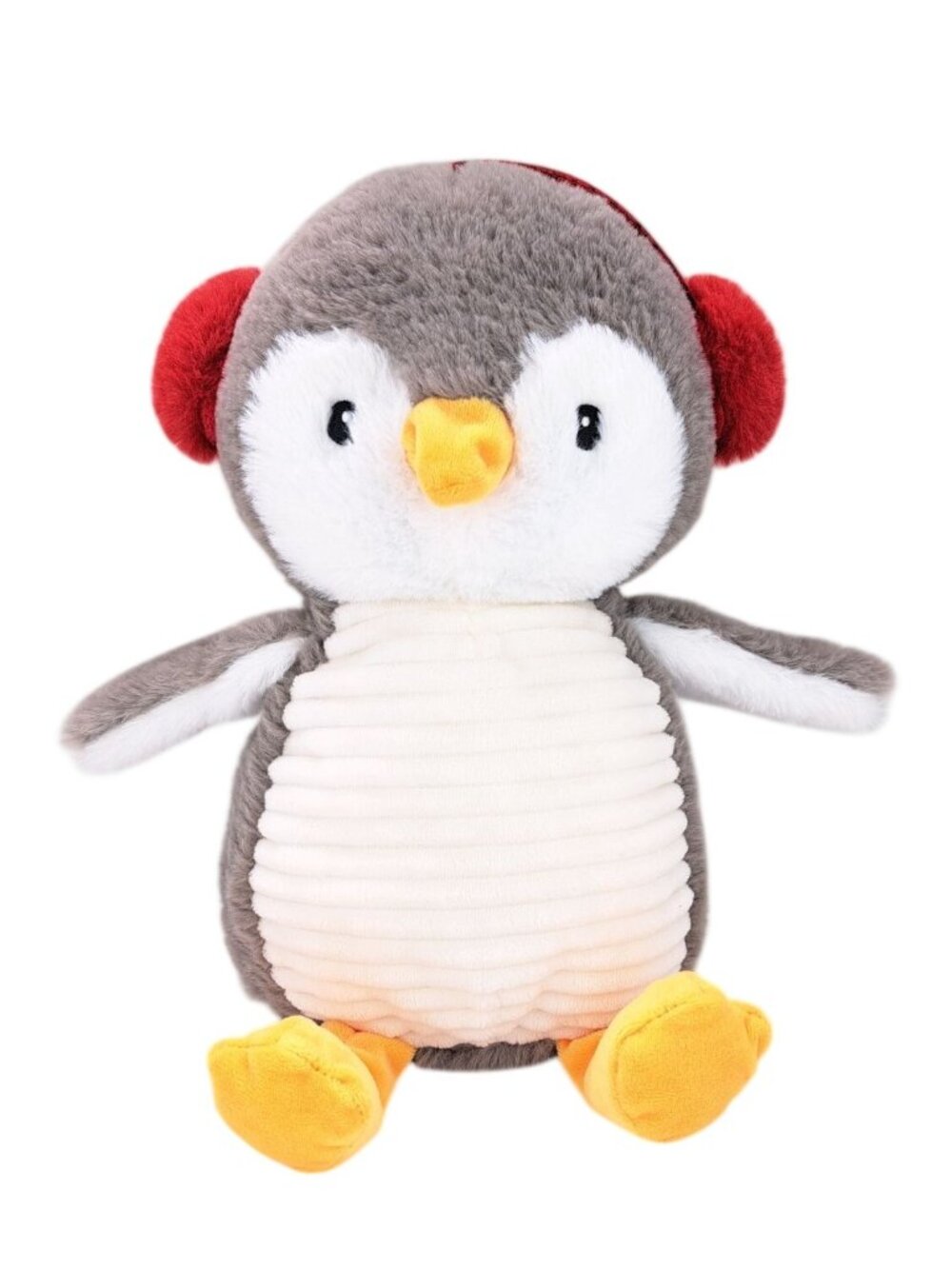 Plush Penguin Red Earmuffs Spark Soft Gray Red Stuffed Animal Crinkle Rattle 12"